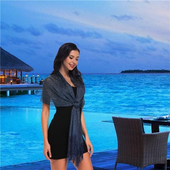 Sparkling Metallic Shawls and Wraps for Evening Party/Wedding/Formal - Picture 5 of 6